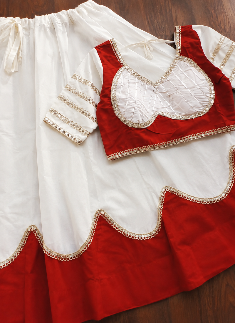 White Lace Work Roman silk_Blend Lehenga Choli