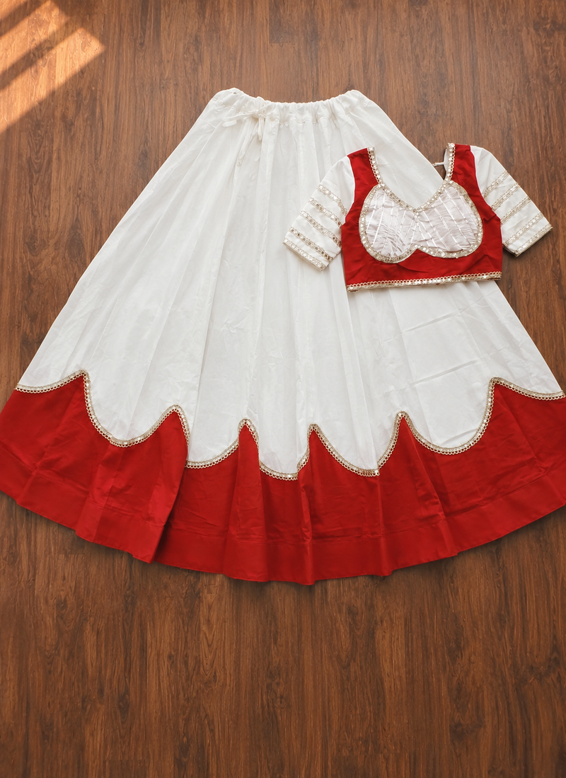 White Lace Work Roman silk_Blend Lehenga Choli