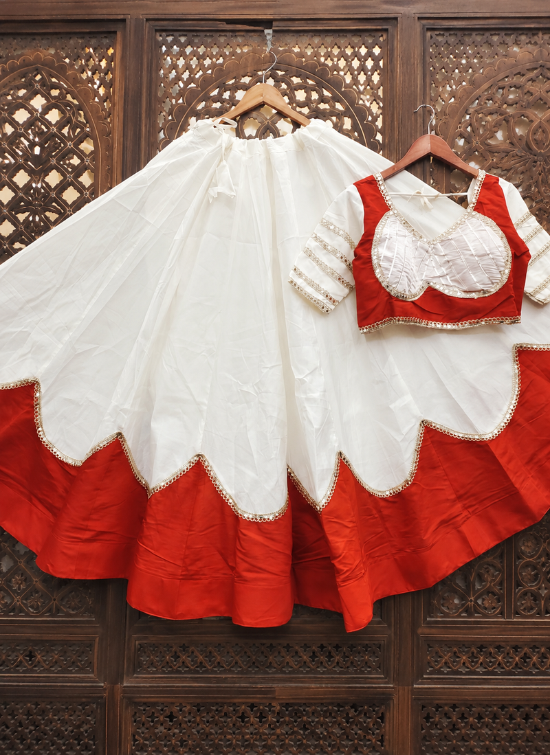 White Lace Work Roman silk_Blend Lehenga Choli