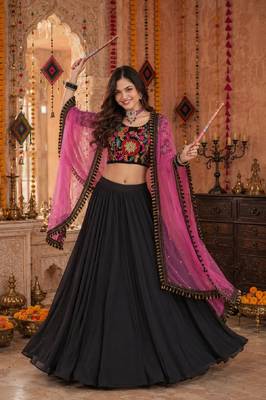 BLACK SEQUINS & EMBROIDERED GEORGETTE LEHENGA CHOLI DUPATTA 2