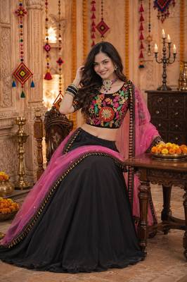 BLACK SEQUINS & EMBROIDERED GEORGETTE LEHENGA CHOLI DUPATTA 3