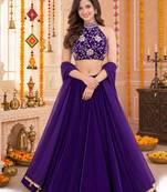 PURPLE SEQUINS & EMBROIDERED VELVET GARBA LEHENGA CHOLI DUPATTA