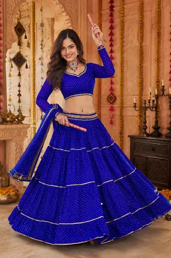 BLUE LEHERIYA PRINT GEORGETTE  LEHENGA CHOLI DUPATTA