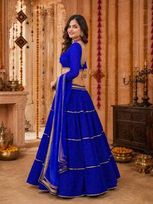 BLUE LEHERIYA PRINT GEORGETTE  LEHENGA CHOLI DUPATTA 2