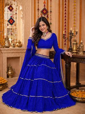 BLUE LEHERIYA PRINT GEORGETTE  LEHENGA CHOLI DUPATTA 3