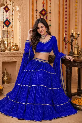 BLUE LEHERIYA PRINT GEORGETTE  LEHENGA CHOLI DUPATTA