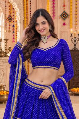 BLUE LEHERIYA PRINT GEORGETTE  LEHENGA CHOLI DUPATTA 4