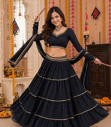 BLACK LEHERIYA PRINT GEORGETTE LEHENGA CHOLI DUPATTA