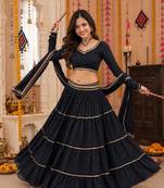 BLACK LEHERIYA PRINT GEORGETTE LEHENGA CHOLI DUPATTA