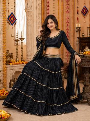 BLACK LEHERIYA PRINT GEORGETTE LEHENGA CHOLI DUPATTA 3