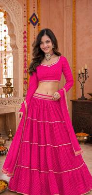 PINK LEHERIYA PRINT GEORGETTE LEHENGA CHOLI DUPATTA 3