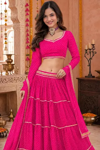 PINK LEHERIYA PRINT GEORGETTE LEHENGA CHOLI DUPATTA