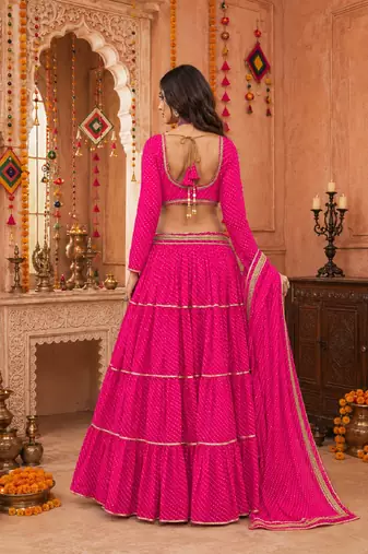 PINK LEHERIYA PRINT GEORGETTE LEHENGA CHOLI DUPATTA