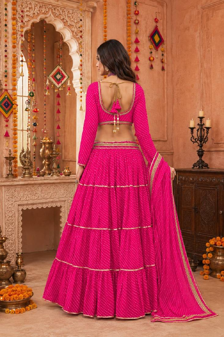 PINK LEHERIYA PRINT GEORGETTE LEHENGA CHOLI DUPATTA