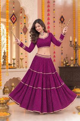 PURPLE LEHERIYA PRINT GEORGETTE LEHENGA CHOLI DUPATTA 1