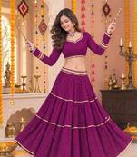 PURPLE LEHERIYA PRINT GEORGETTE LEHENGA CHOLI DUPATTA