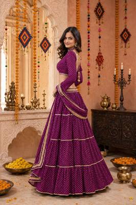 PURPLE LEHERIYA PRINT GEORGETTE LEHENGA CHOLI DUPATTA 2