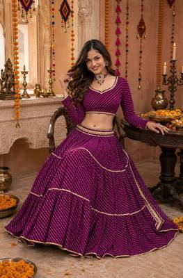 PURPLE LEHERIYA PRINT GEORGETTE LEHENGA CHOLI DUPATTA 3