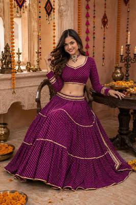 PURPLE LEHERIYA PRINT GEORGETTE LEHENGA CHOLI DUPATTA 3