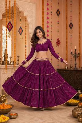 PURPLE LEHERIYA PRINT GEORGETTE LEHENGA CHOLI DUPATTA 4