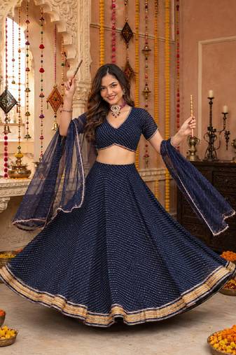 BALCK LEHERIYA PRINT GEORGETTE  LEHENGA CHOLI DUPATTA