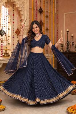BALCK LEHERIYA PRINT GEORGETTE  LEHENGA CHOLI DUPATTA 1