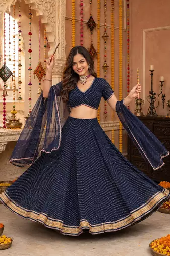 BALCK LEHERIYA PRINT GEORGETTE  LEHENGA CHOLI DUPATTA