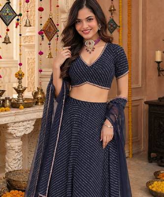 BALCK LEHERIYA PRINT GEORGETTE  LEHENGA CHOLI DUPATTA 3