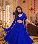 BLUE LEHERIYA PRINT GEORGETTE LEHENGA CHOLI DUPATTA