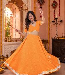 ORANGE LEHERIYA PRINT GEORGETTE LEHENGA CHOLI DUPATTA
