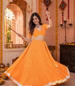 ORANGE LEHERIYA PRINT GEORGETTE LEHENGA CHOLI DUPATTA