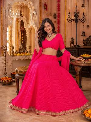 PINK LEHERIYA PRINT GEORGETTE LEHENGA CHOLI DUPATTA 2