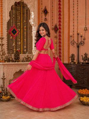 PINK LEHERIYA PRINT GEORGETTE LEHENGA CHOLI DUPATTA 4