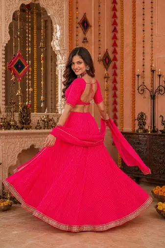 PINK LEHERIYA PRINT GEORGETTE LEHENGA CHOLI DUPATTA
