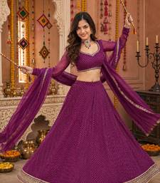 PURPLE LEHERIYA PRINT GEORGETTE LEHENGA CHOLI DUPATTA