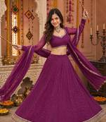 PURPLE LEHERIYA PRINT GEORGETTE LEHENGA CHOLI DUPATTA