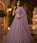 light lavender color Motif Crystal and Sequins work net Lehenga Choli set