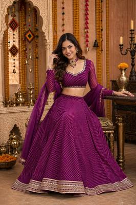 PURPLE LEHERIYA PRINT GEORGETTE LEHENGA CHOLI DUPATTA 2