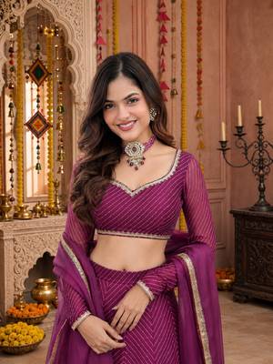 PURPLE LEHERIYA PRINT GEORGETTE LEHENGA CHOLI DUPATTA 3