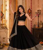 BLACK SEQUINS WORK GEORGETTE LEHENGA CHOLI DUPATTA