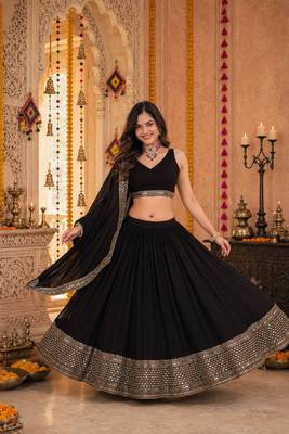 BLACK SEQUINS WORK GEORGETTE LEHENGA CHOLI DUPATTA 2