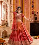 ORANGE SEQUINS & EMBROIDERED CHINNON LEHENGA CHOLI DUPATTA