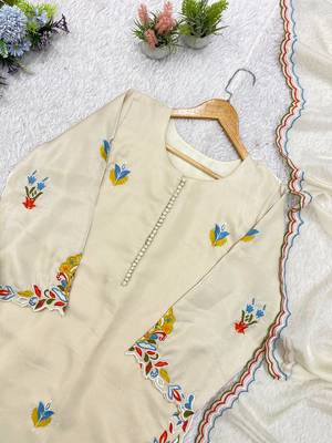 white color embroidery  work silk blend salwar suit 3