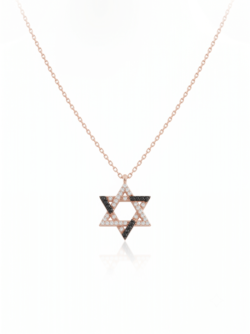 925 sterling silver black & white star necklace for women