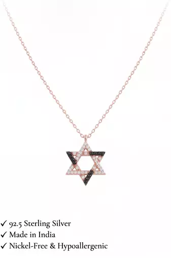 925 sterling silver black & white star necklace for women