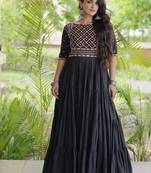 Kora cotton embroidered gown with gota patti & mirror work 12 meter flair navratri garba dress