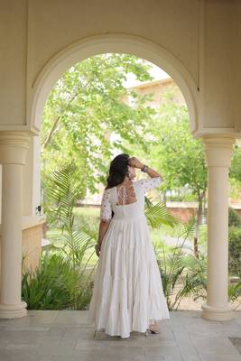 Kora cotton embroidered gown with gota patti & mirror work 12 meter flair navratri garba dress  2