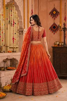 ORANGE SEQUINS & EMBROIDERED CHINNON LEHENGA CHOLI DUPATTA 5