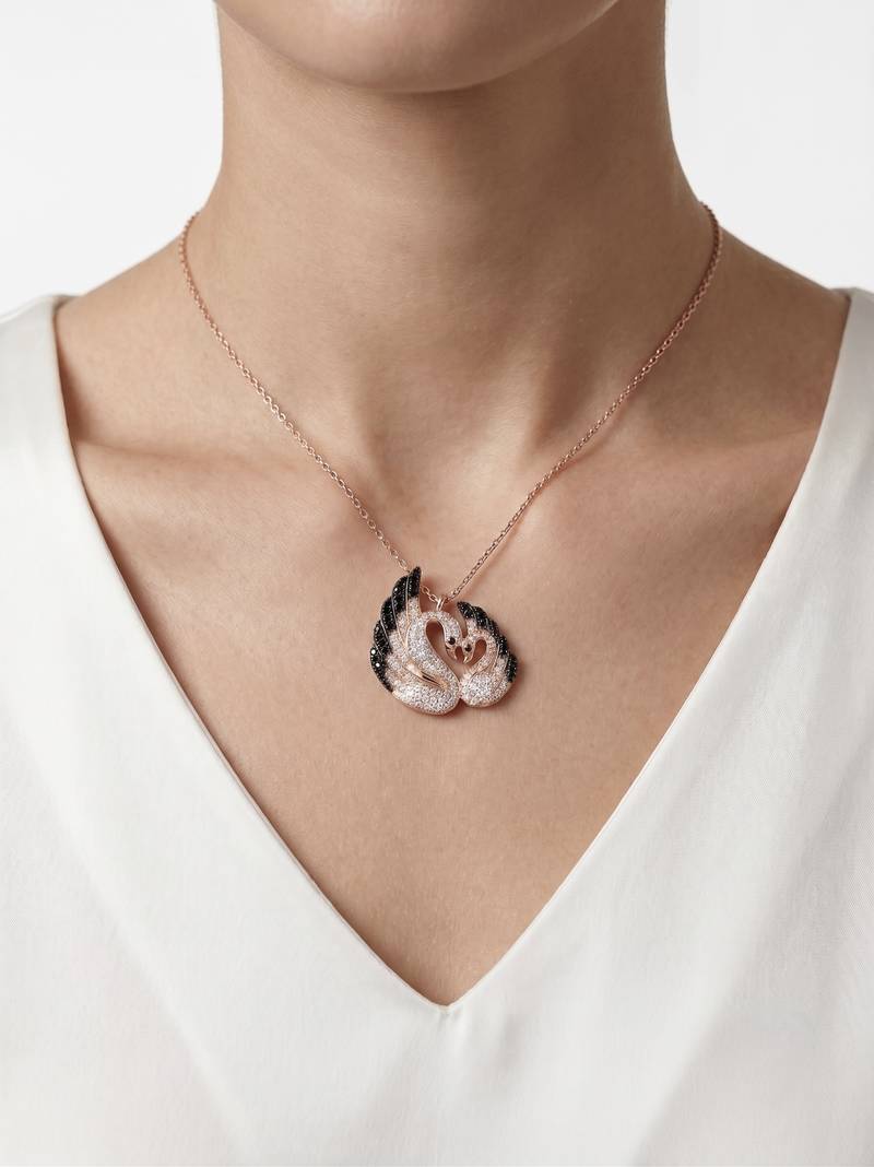 925 sterling silver swan couple necklace for women
