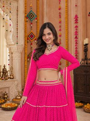 PINK LEHERIYA PRINT GEORGETTE LEHENGA CHOLI DUPATTA 5
